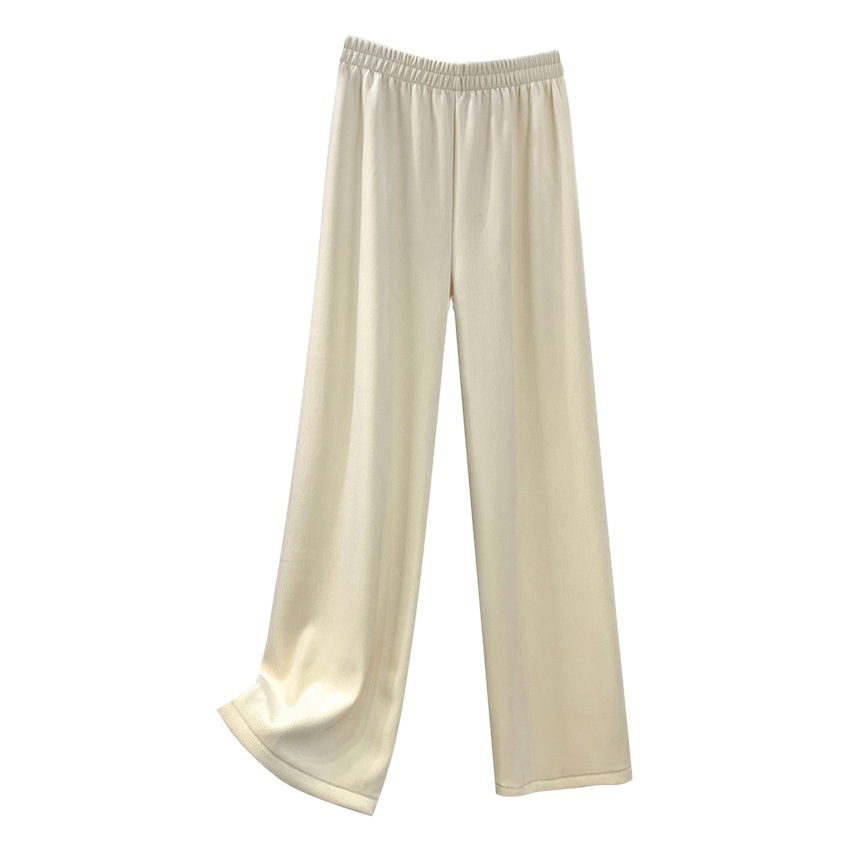 Fall/winter fleece-lined thickened chenille long wide leg pants retro wick velvet 500g warm pants live supply