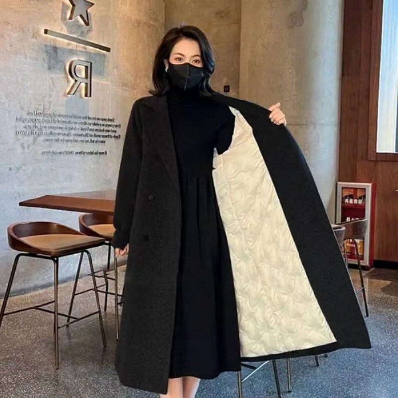 Picture of (plus padded gary) plus size loose cotton and thickening suit collar woolen coat long plush woolen cloth