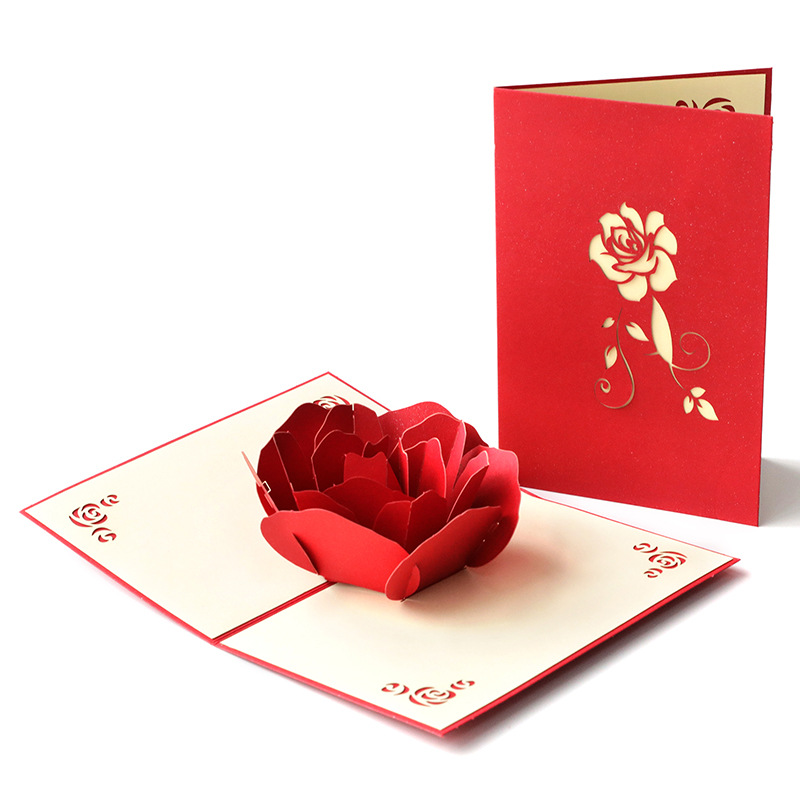Picture of Valentine's Day 3d Greeting Card Ritual Way Big Rose Small Card Wedding Creative Handmade Paper Carving Message Greeting Card