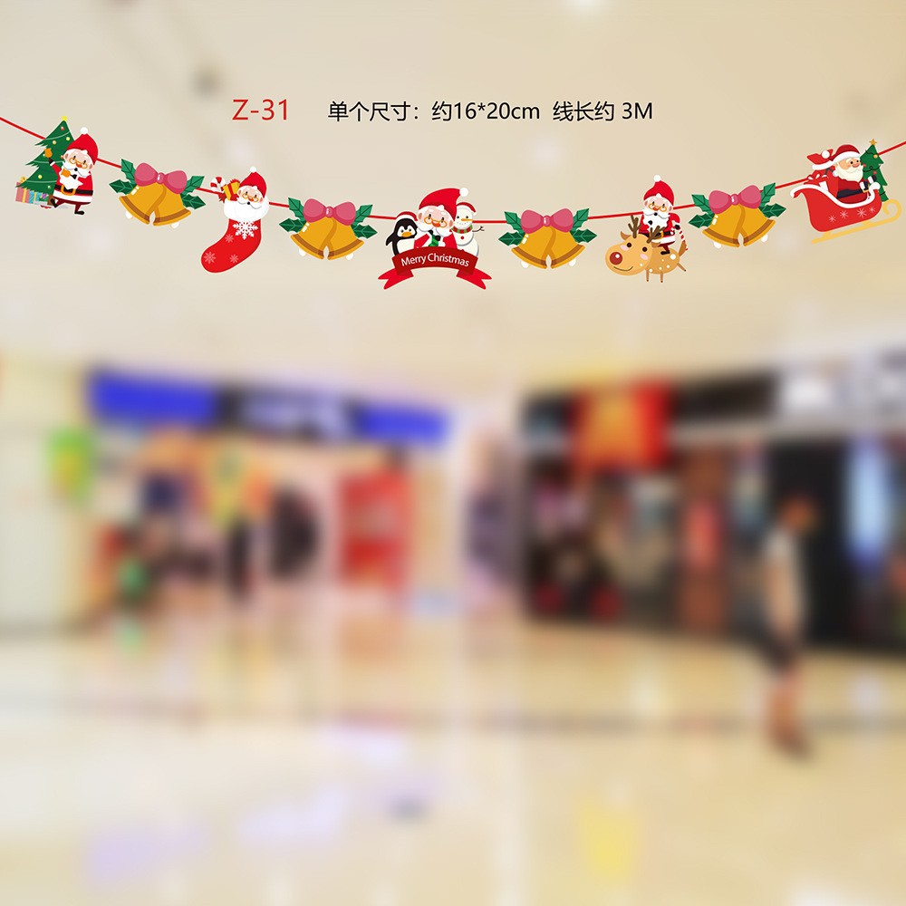 Picture of Christmas Decorations Christmas Pull Flag Hanging Flag Holiday Banner Party Decoration Paper Cartoon Christmas Pull Flower String Flag