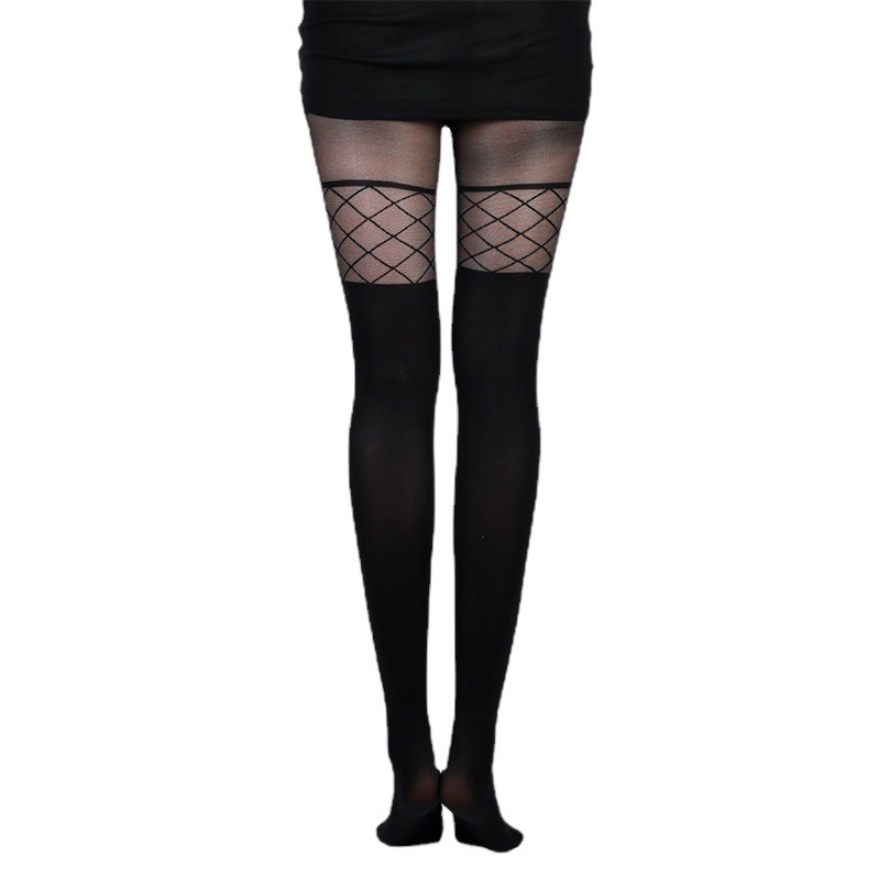 Foreign Trade Pants Summer Black Large Size Sexy Bottoming Black Silk Printed Stockings Thin Women's Stockings