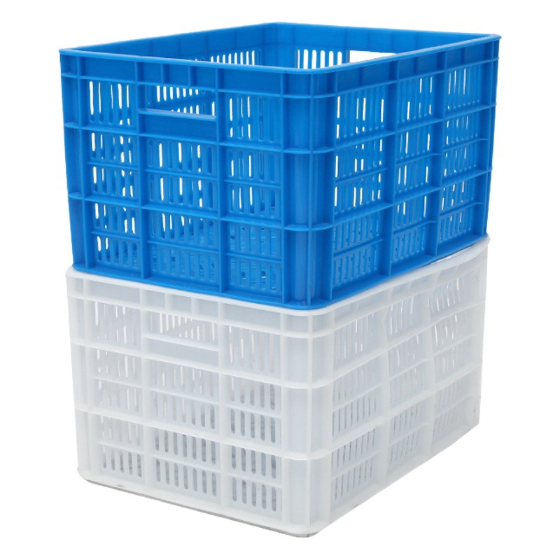 Wholesale fruit and vegetable plastic turnover basket thickened logistics packaging frame with hole large HDPE storage and transportation basket manufacturers