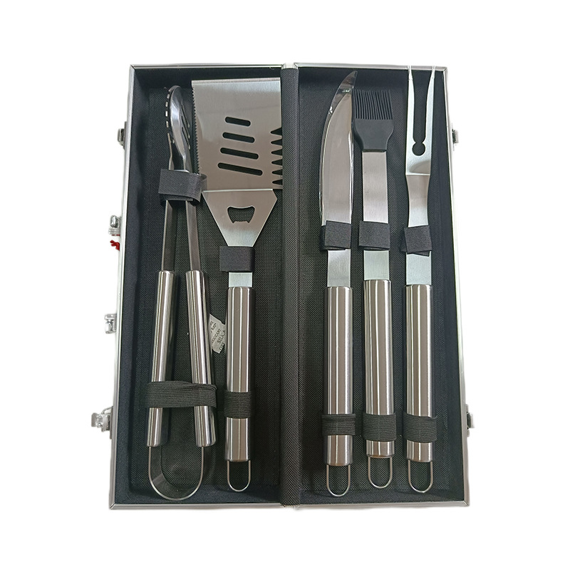 Picture of Factory Spot Barbecue Tool Set Home Outdoor Picnic Camping Style Aluminum Box Stainless Steel BBQ Grill Set