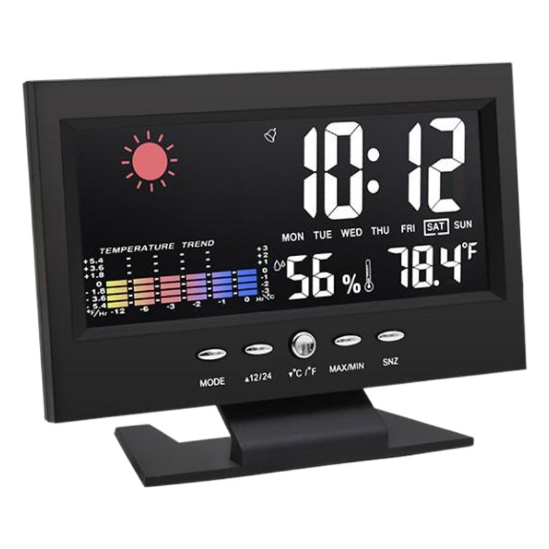 Amazon 8082t weather forecast clock LED color screen perpetual calendar temperature and humidity intelligent voice control electronic alarm clock