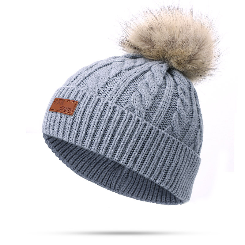 Picture of Winter Children's Neck Hat Two-Piece Pompom Baby Baby Knitted Hat Warm Wool Fleece-Lined Thickened Neck Set