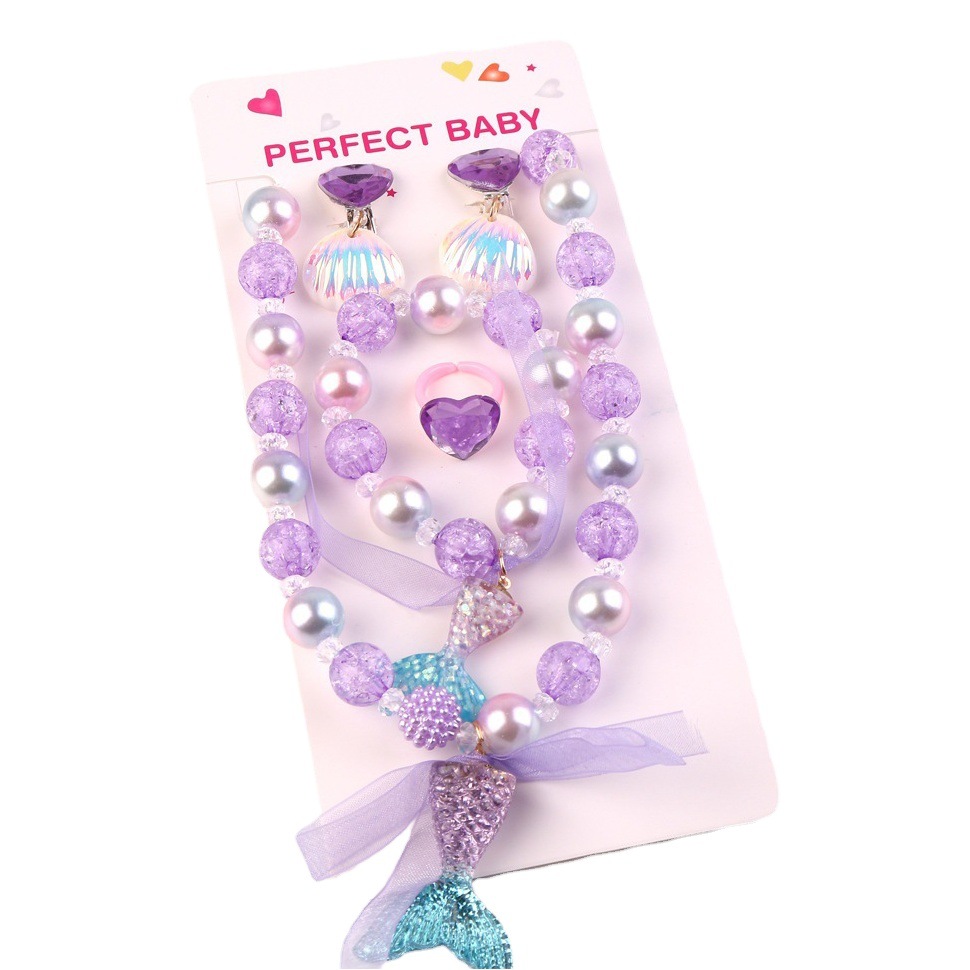 Children's Necklace Set Mermaid Pearl Ocean Shell Bracelet Baby Necklace Princess Jewelry Cross-Border Hot Style