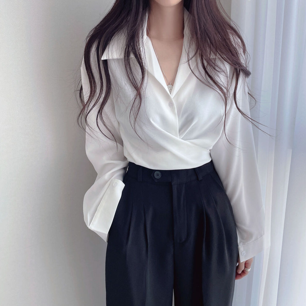 Korean Chic Spring & Fall 2025 Age-Reducing Retro Design Waist Slimming Look Lace-Up Single-Breasted Short Shirt for Women