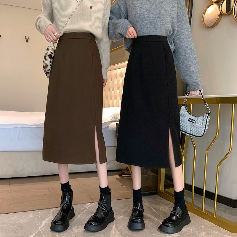 Korean Style Slim Look All-match Skirt Women's Autumn New Solid Color High Waist Hip Skirt Elegant Back Split Gentle One-step Skirt
