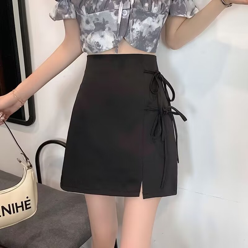 Design Sense Instagram Style Trendy Skirt Women's Summer Side Strap Design Sense High Waist Slimming A- line Skirt Short Skirt
