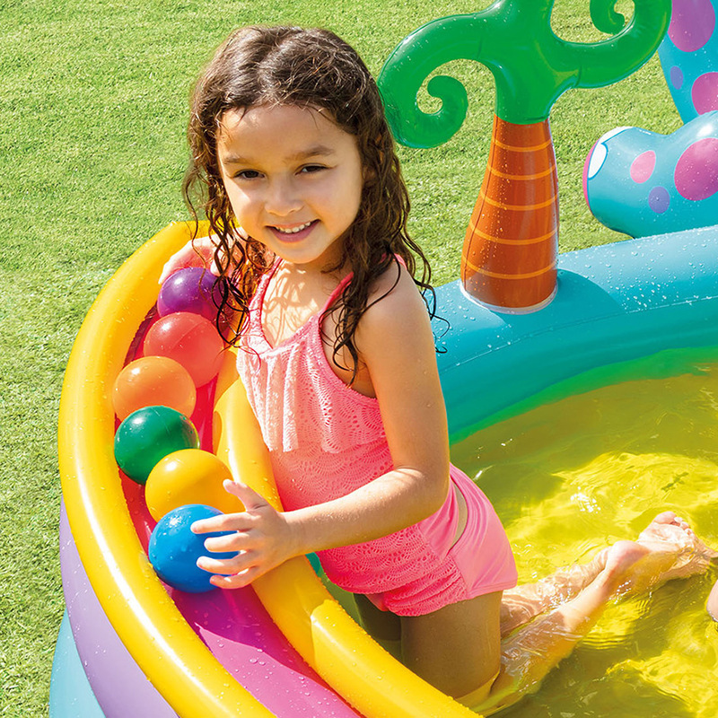 Picture of INTEX57135 dinosaur eight-character water jet slide inflatable pool paddling pool children's family swimming pool ocean ball pool