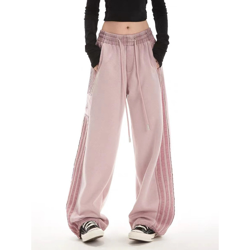 Striped Sports Pants Women's Autumn High Street American Sweatpants Loose Straight Casual Pants