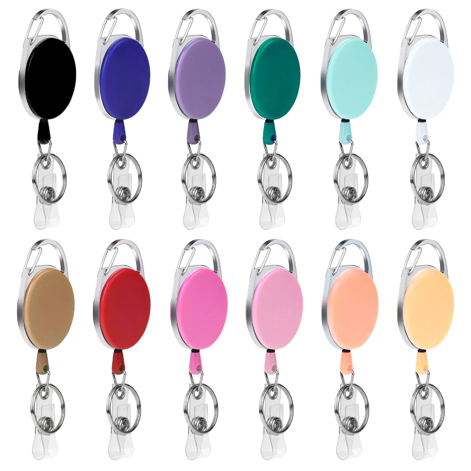 Macaron Oval zinc alloy elastic reinforced solid color retractable ID card keychain Doctor Nurse easy pull buckle