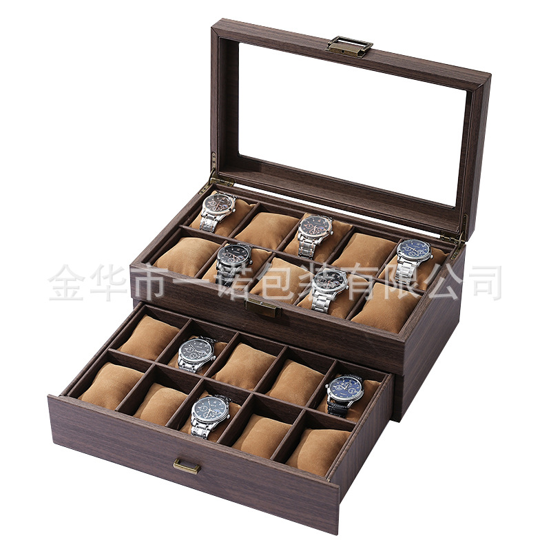 Retro Edition in stock Wood Grain PU Double Layer 20 Watch Jewelry Storage Box High-end 20 Watch Collection Leather Box
