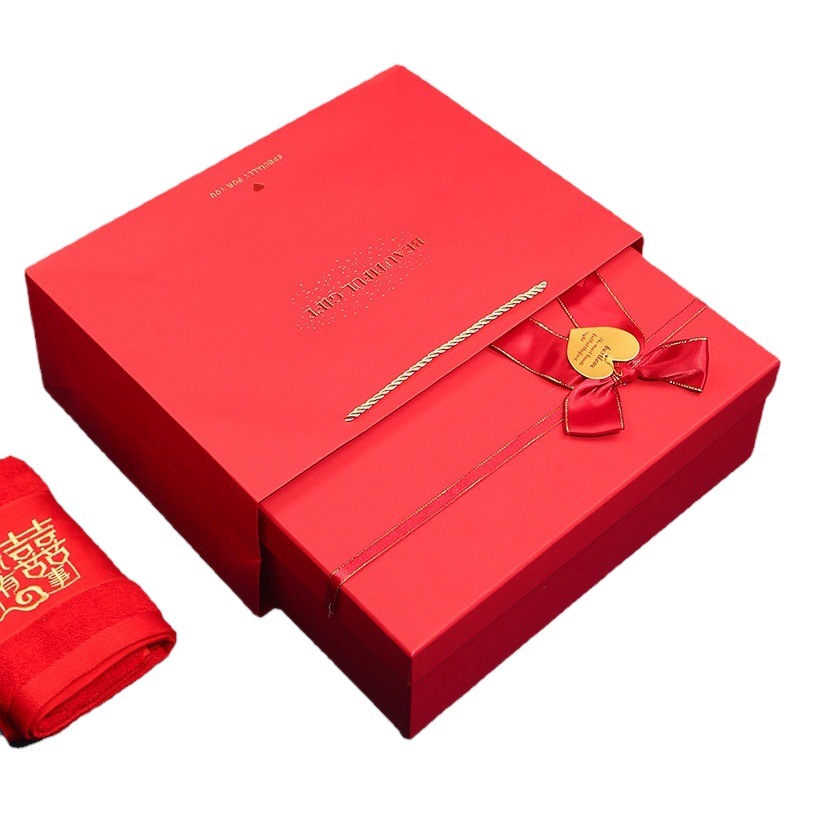 Manufacturer Red Gift Box Festive Gift Box Bow Gift Box Heaven and Earth Cover Empty Box Spot Wholesale