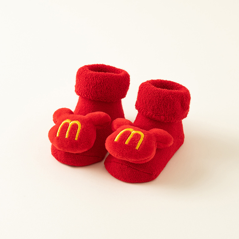Picture of Newborn baby socks autumn and winter baby warm fleece-lined red terry non-slip Christmas floor socks toddler socks wholesale