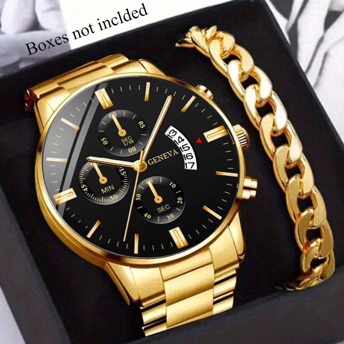 2 px/set, classic casual student stainless steel quartz watch and bracelet necklace suit