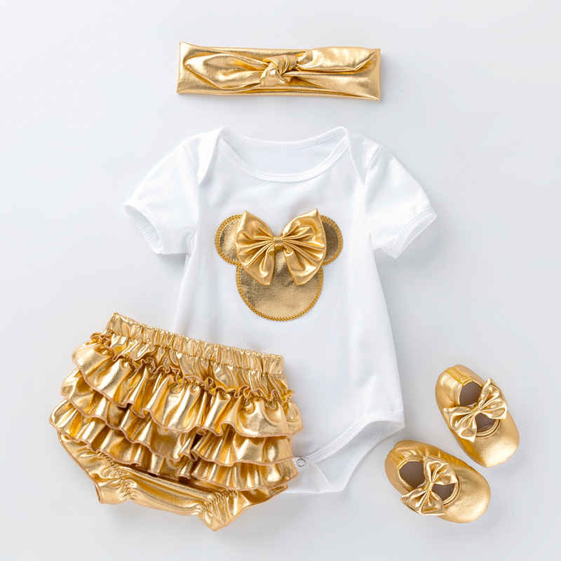 Picture of Four Seasons Newborn Baby Suit for Male and Female Baby Cartoon Hoodie Pp Pants 4-Piece Set Princess Full Moon Party Suit