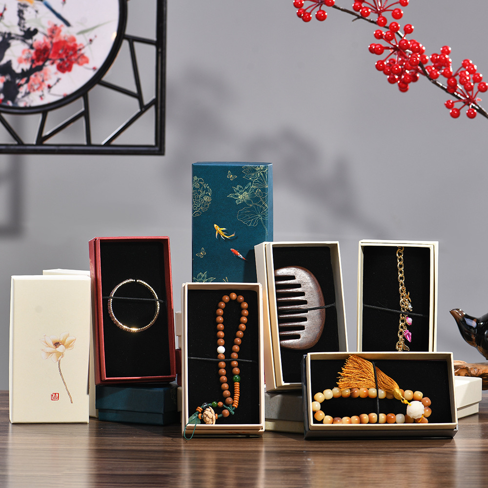 in stock Classic Vintage Rectangular Gift Box Paper high quality Heaven and Earth Cover Pendant Jade Head Comb Packaging Box