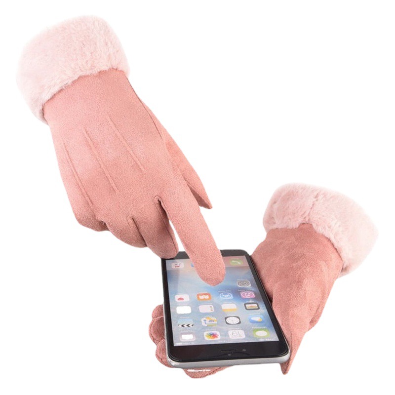 Winter Adult Warm Gloves for Girls with Velvet and Thickeneded Fur Mouth to Prevent Cold and Heattech While Driving and Cycling Sports Touch Screen Gloves