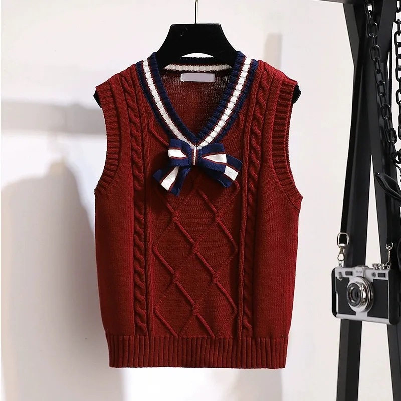 Picture of cuhk girls spring and autumn new fashion V-neck pullover vest girls western style academic style knitted vest
