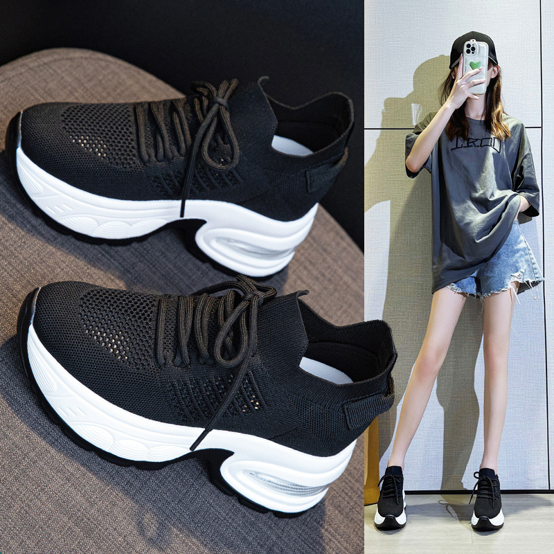 Inner Height Women's Shoes Mesh Breathable Hollow Leisure Sports 2024 Platform Bottom Small Light White Shoes