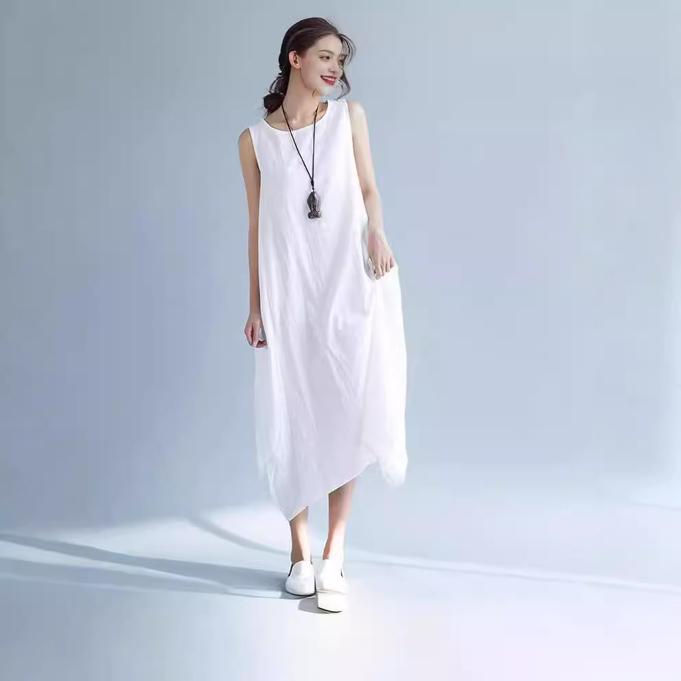 European and American plus size dress women's vest skirt women's independent station wish cross-border loose solid color 2024 Amazon