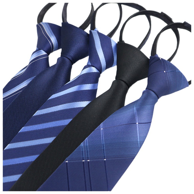 Factory Black Men's Tie Striped Blue Business Tie Lazy People Knot Free Zipper Tie in stock Wholesale