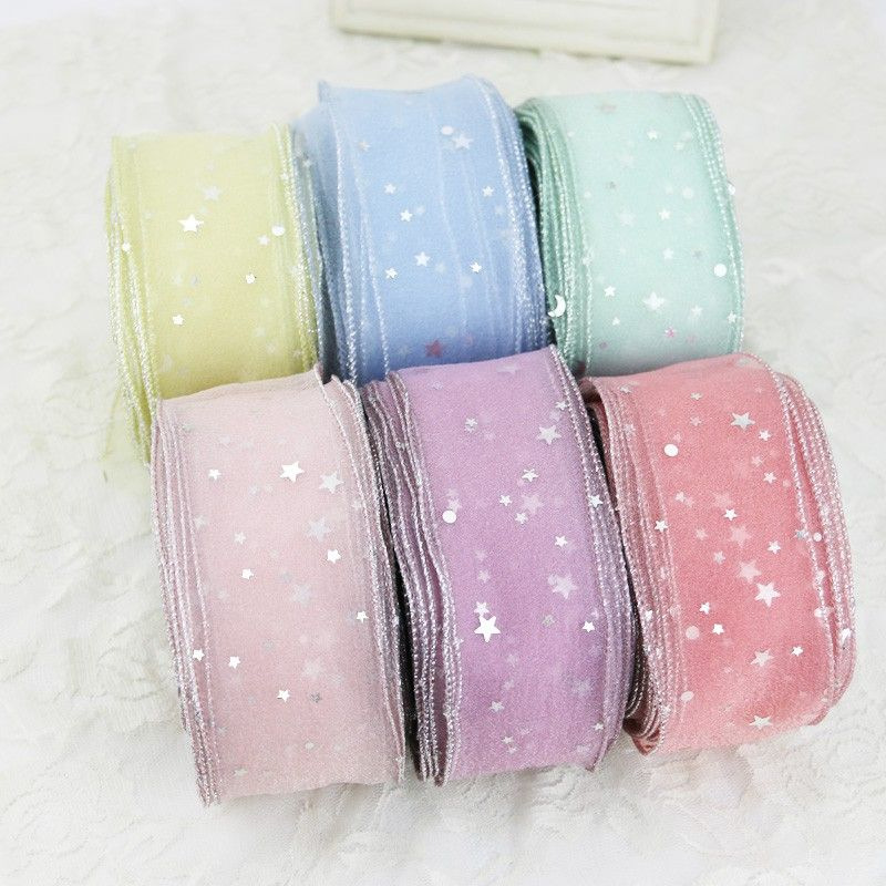 5cm hot silver star snow yarn with curling flower packaging cake tie ribbon manufacturers wholesale 4.5 meters/roll