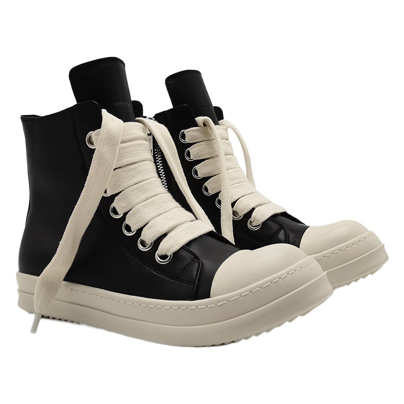 Ro Leather High-Top Shoes, Fashionable and Versatile, Couple's Trbottomy Shoes, Thick Soles, Large Size, Thick Straps, Genuine Leather Sneakers Wholesale