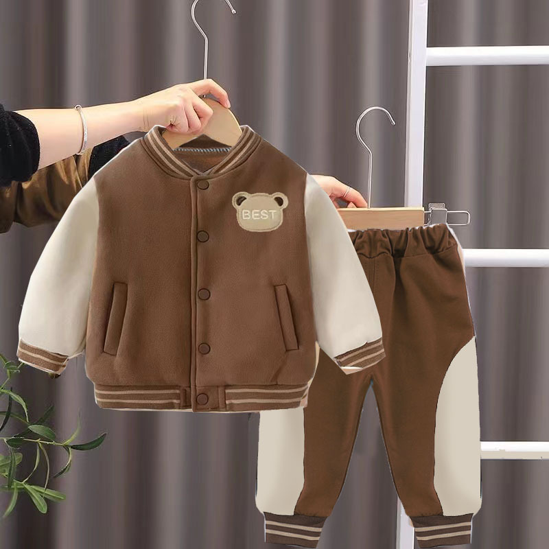 Boys' Spring suit New Baby Children's Clothes Western Style Baby Spring and Autumn Casual Sweat Baseball Suit Two-Piece Set
