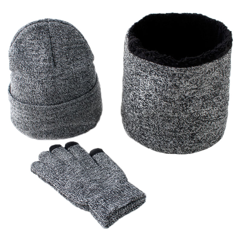 Picture of Cross-border exclusive winter Amazon European and American wool scarf thickened warm knitted hat scarf gloves three-piece set