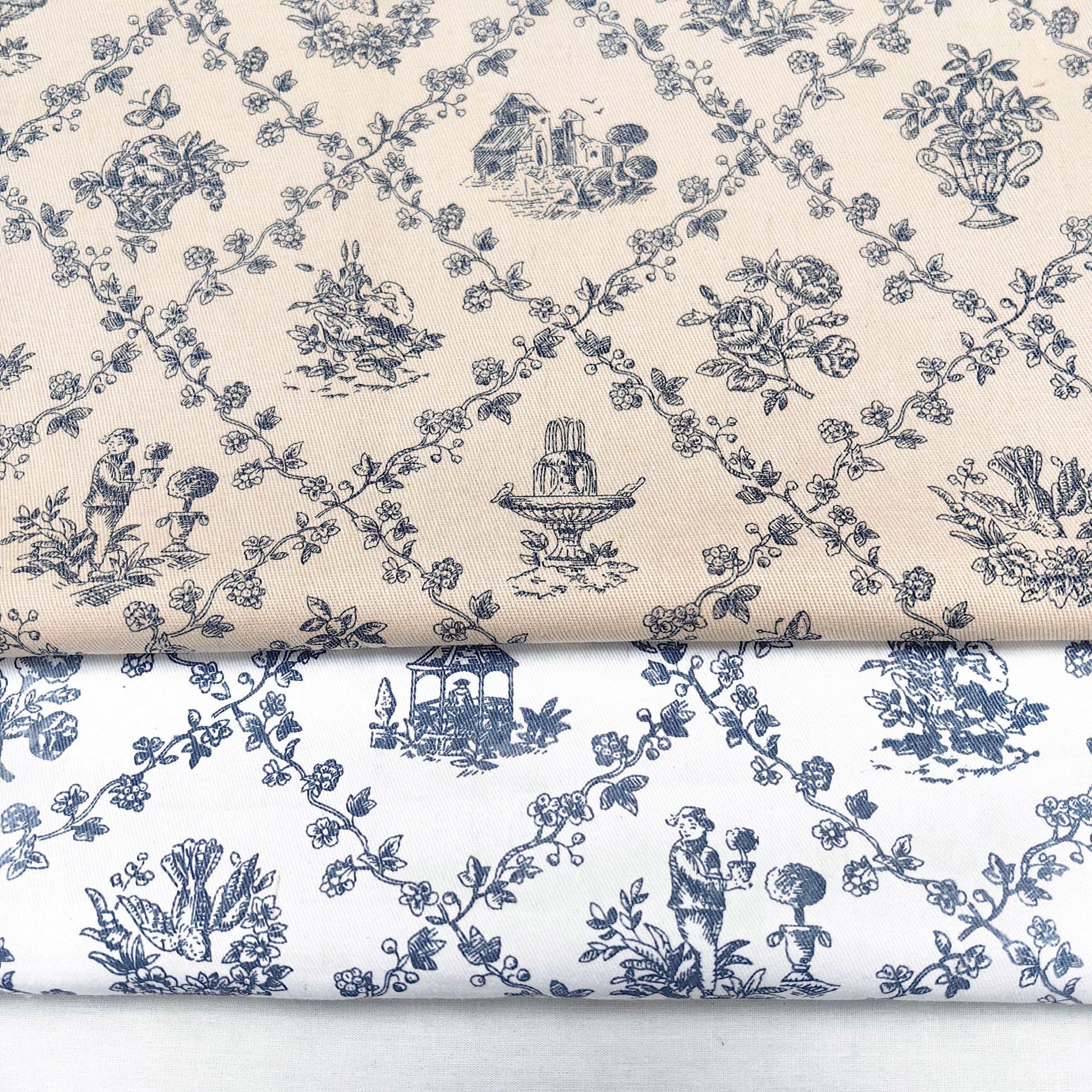 To ing wash water twill 10856 cotton vintage blue and white porcelain floral print fabric coat pants box tablecloth