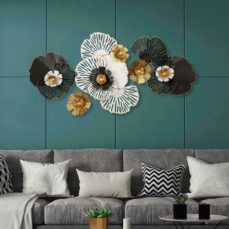 Small Golden Flower Iron Living Room Sofa Background Wall Hanging Decorations Three-dimensional Flower Pendant Creative Bedside Wall Hanging