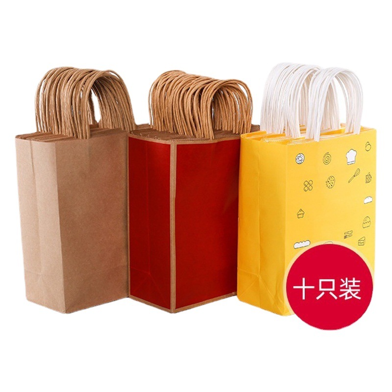 Wholesale Small Baking Kraft Paper Bag Birthday Cake Bag Takeaway Milk Tea Packing Handbag Thickened Gift Bag
