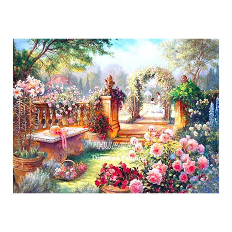 Picture of 5d diamond painting 2021 new full diamond back garden living room handmade crystal dot stick diamond brick sticker cross stitch