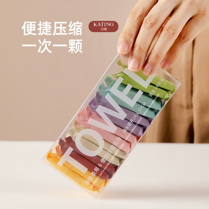 Picture of Compressed Towel Travel Pack Disposable Compressed Face Washing Towel Portable Thickened Candy Cleansing Towel Compressed Small Square Towel