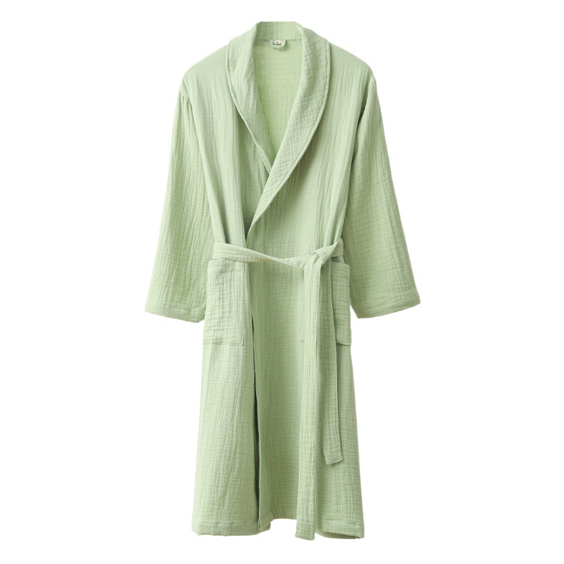 Cotton Four Seasons Class A Three-Layer Gauze Bathrobe Bathrobe Home Clothes Nightgown Pajamas Absorbent Soft Skin-Friendly Homestay Wine