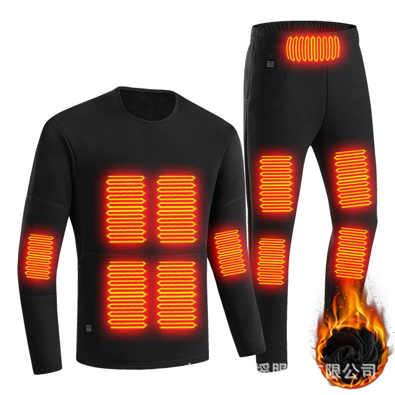 Picture of Hot smart zone 22 heating thermal underwear men's autumn clothes long pants USB charging solid color thickened cold-proof suit women