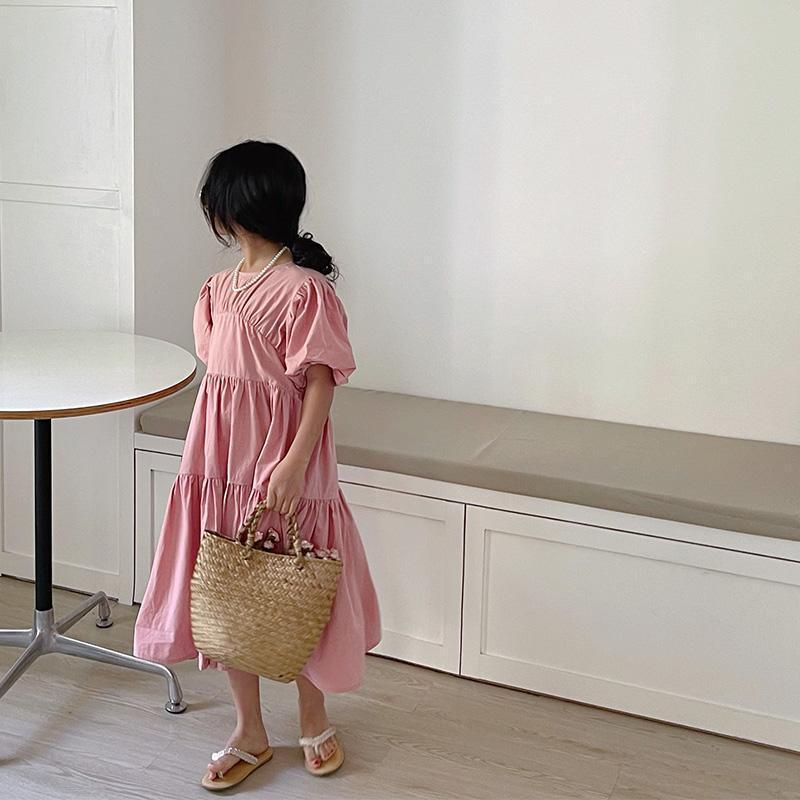 Zhongda Girls Puff Sleeve dress 2025 Summer New Korean Style Foreign Style Long Dress Children's Foreign Style Princess Dress