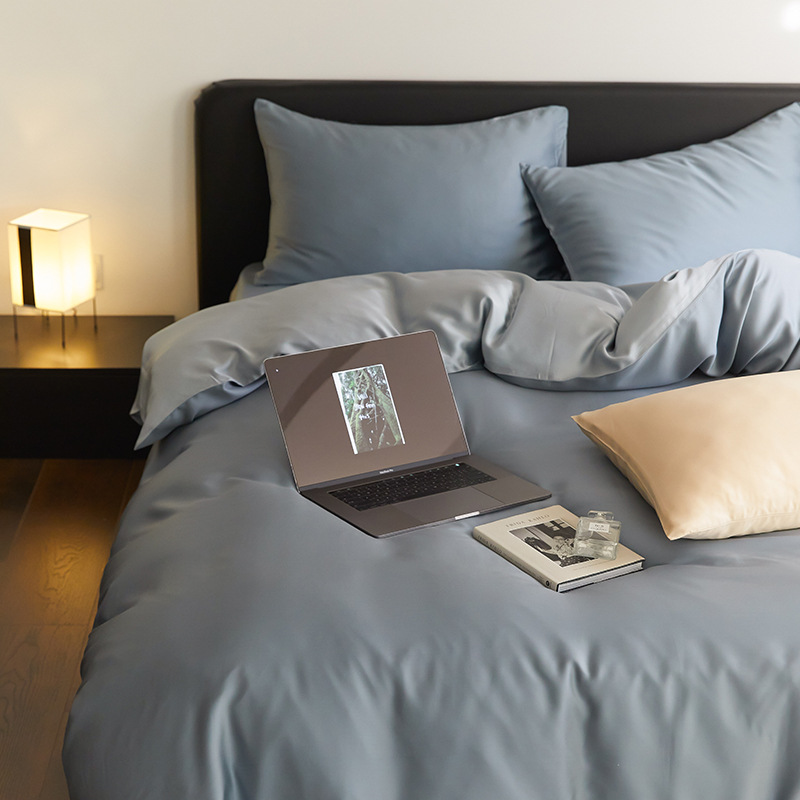 Picture of High-end double-spell Class A Lanjing Tencel four-piece set summer naked sleep cool feeling bed sheet quilt cover solid color Tencel cotton 4