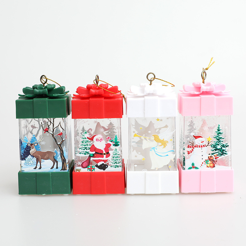Cross-border wholesale New Christmas color printing decorative wind lamp gift bag lamp bow decoration plastic painted night light