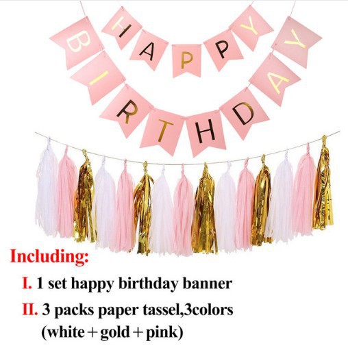 Picture of Amazon Birthday Holiday Party Wedding Decoration Supplies Paper Flower Ball Tassel Spiral Charm Birthday Flag