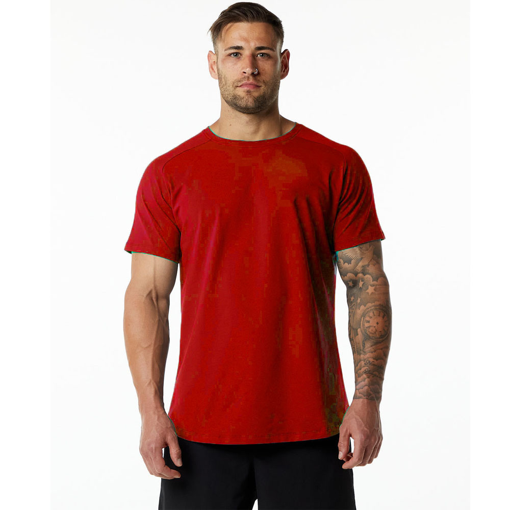 Picture of Summer European and American plus size sports fitness short sleeve men's cotton round neck solid color casual workout blank black T-shirt