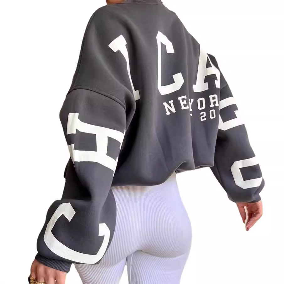 Picture of 2022 Amazon Cross-border European and American Women's Casual Fashion Printed Thickened All-match Top Long Sleeve Sweater