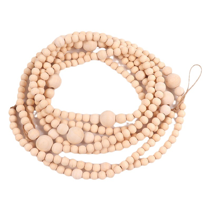 Amazon Hot Selling Home Decorative Beads Pendant Hemp Rope Tassel Wood Beads String Original Wood Color Superba Wood Beads Hanging Ornaments