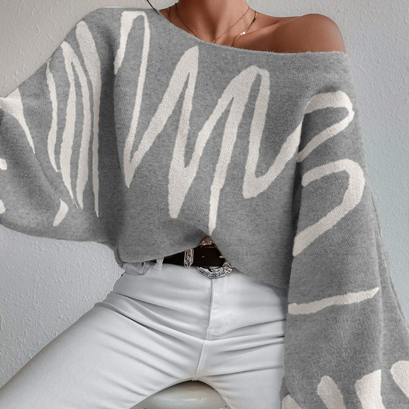 Picture of European and American Foreign Trade New Loose Pullover Knitted Sweater Women's Cross-Border Amazon Lantern Sleeve Design Sweater for Women