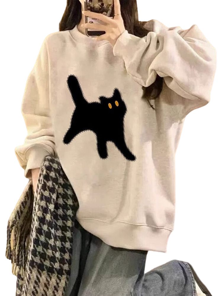 Picture of American Retro Oversize Round Neck Sweatshirt for Women 2025 New Spring and Autum Gray Velvet Early Autum Outwear Top