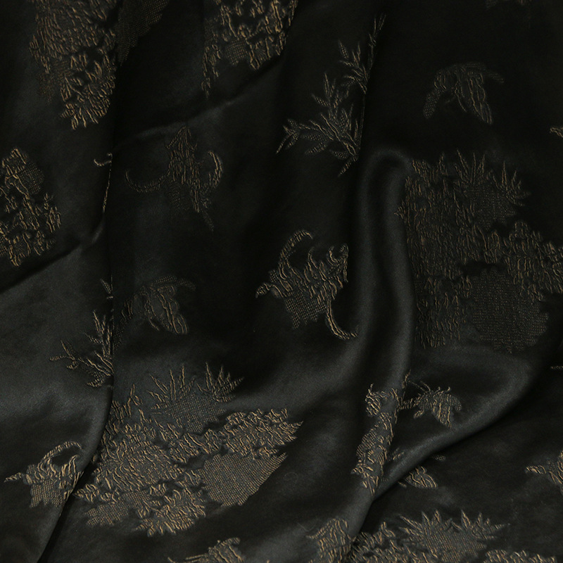 Plum, Orchid, Bamboo and Chrysanthemum Silk Guanle Crepe Jacquard Xiangyun Yarn Fabric Retro Washed and Retired Designer Dove Silk Fabric