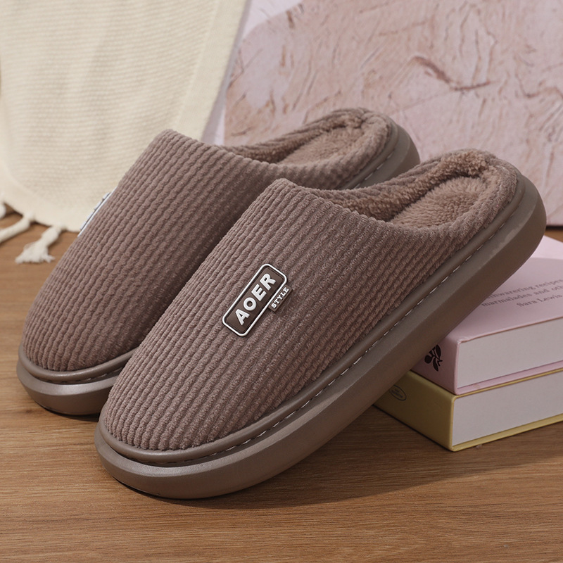 Cross-Border Cotton Slippers for Women, Autumn and Winter 2024 New Thick-Soled Home Indoor Confinement Shoes, Couple Plush Slippers for Men