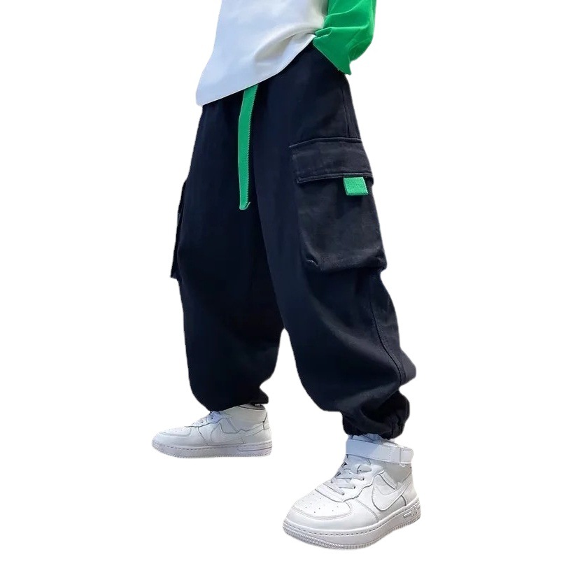 Children's Wear Boys' Winter One-piece Fleece Pants 2024 New Autumn and Winter Loose Thickened Casual Pants